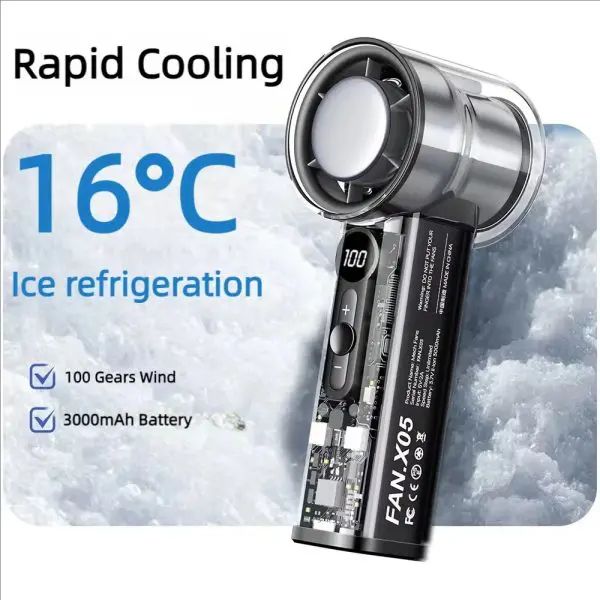 X05 Semiconductor Refrigeration Turbo Fan – High-Speed Handheld Electric Fan 3000mAh with Cooling Plate & Portable Design | ফ্যান হাই-স্পিড ইলেকট্রিক কুলিং প্লেট থালা পোর্টেবল