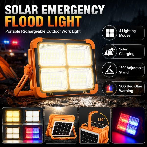 Rechargeable Solar LED Flood Light – Portable Outdoor Spotlight with USB Power Bank, High Efficiency Emergency Light for Camping, Fishing, Travel & Work | রিচার্জেবল সোলার এলইডি লাইট পোর্টেবল আউটডোর ইউএসবি পাওয়ার ইমার্জেন্সি ক্যাম্পিং ফিশিং ট্রাভেল