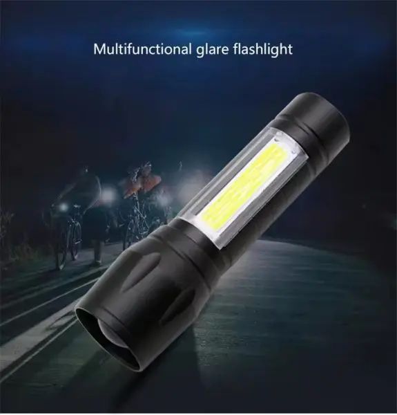 Portable Ultra-Bright Mini LED COB Torch Zoomable USB Rechargeable Outdoor Camping Flashlight Long Range | পোর্টেবল মিনি এলইডি সিওবি টর্চ ইউএসবি রিচার্জেবল আউটডোর ক্যাম্পিং ফ্ল্যাশলাইট