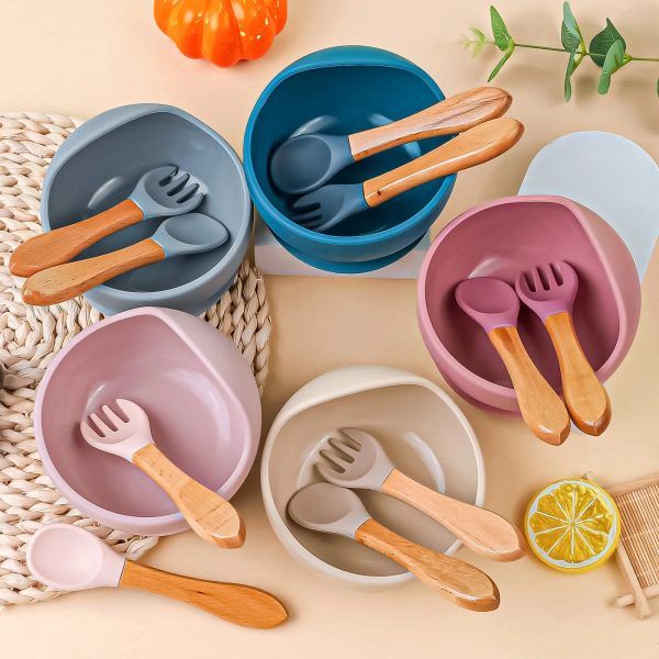 3PCS/Set Silicone Baby Feeding Bowl Tableware for Kids Waterproof Suction Bowl With Spoon | সিলিকন বেবি শিশু বাটি কিডস ওয়াটারপ্রুফ চামচ পিস সেট