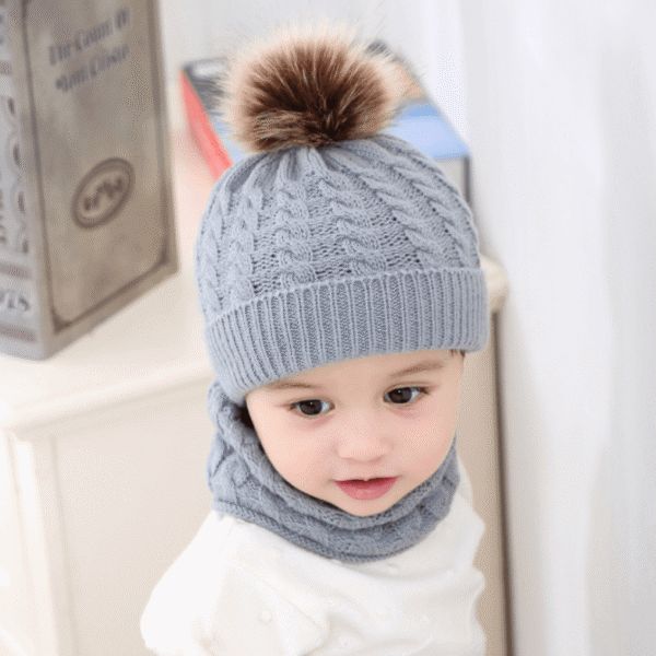 Kids Winter Knitted Hat And Scarf (Ash) | কিডস শিশু উইন্টার শীত হ্যাট স্কার্ফ
