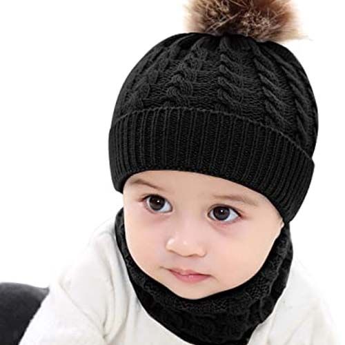 Kids Winter Knitted Hat And Scarf (Black) | কিডস শিশু উইন্টার শীত হ্যাট স্কার্ফ