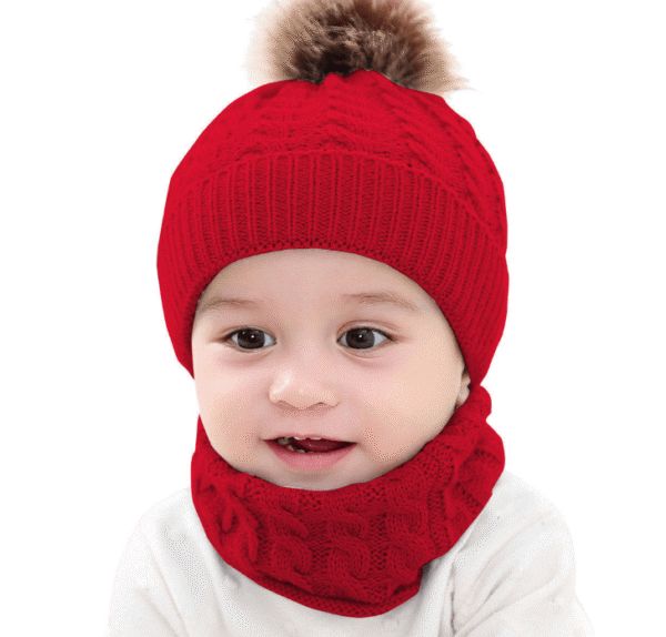 Kids Winter Knitted Hat And Scarf ( RED) | কিডস শিশু উইন্টার শীত হ্যাট স্কার্ফ