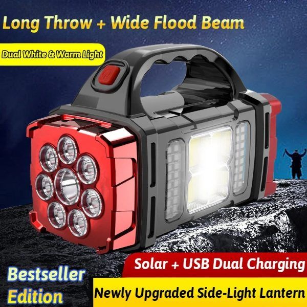 38W 4-in-1 Solar Rechargeable LED Work Light – Dual-Sided COB Flashlight with USB Charging & Power Bank for Camping, Hiking, Fishing & Emergency Use | সোলার রিচার্জেবল এলইডি লাইট সিওবি ফ্ল্যাশলাইট ইউএসবি চার্জিং পাওয়ার ক্যাম্পিং ফিশিং ইমার্জেন্সি