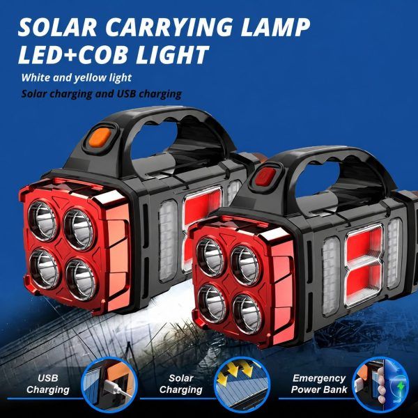 25W 4-in-1 Solar Rechargeable LED Work Light – Dual-Sided COB Flashlight with USB Charging & Power Bank for Camping, Hiking, Fishing & Emergency Use | সোলার রিচার্জেবল এলইডি লাইট সিওবি ফ্ল্যাশলাইট ইউএসবি চার্জিং পাওয়ার ক্যাম্পিং ফিশিং ইমার্জেন্সি