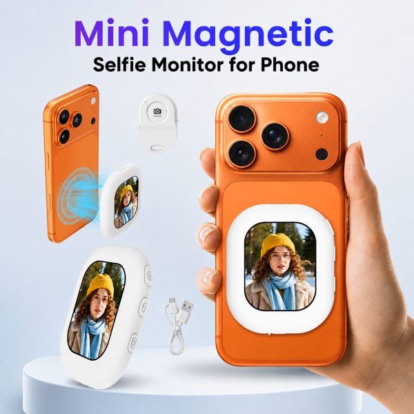 T30 Mini Magnetic Selfie Monitor – Wireless Rear Camera Preview Screen for iPhone & Android Phones, Perfect for Vlogging, Live Streaming & Content Creation | মিনি ম্যাগনেটিক মনিটর ওয়্যারলেস ক্যামেরা