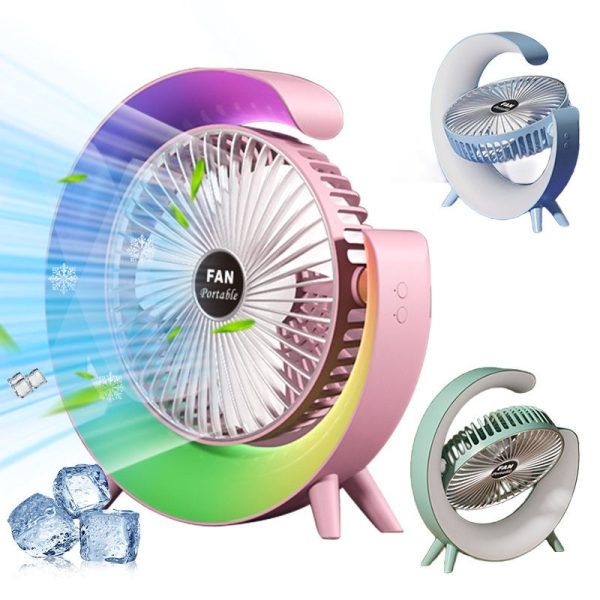 G-Shape Portable Mini Table Fan – Rechargeable Battery Fan with LED/RGB Light, USB Type-C Charging & Powerful Night Light Air Circulator for Bedroom, Office & Home Use | পোর্টেবল মিনি টেবিল ফ্যান রিচার্জেবল ব্যাটারি এলইডি লাইট ইউএসবি চার্জিং নাইট রাত
