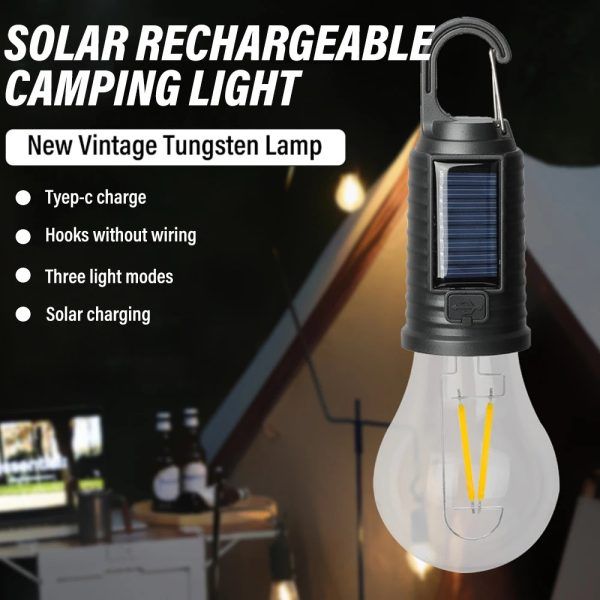 Solar rechargeable camping light, Hookup wire-free, New vintage tungsten, Three light modes, three styles | সোলার রিচার্জেবল ক্যাম্পিং লাইট