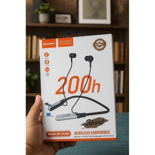 REGRSI RE-NY060 Wireless Earphones – 200h Battery Life | Sport Bluetooth Headset | ওয়্যারলেস ইয়ারফোন ব্যাটারি ব্লুটুথ হেডসেট
