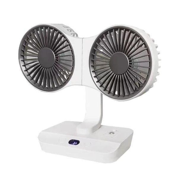 Rechargeable USB Portable Fan with Night Light Rotatable Dual Head Fan with Digital Display and Hanging Hook | রিচার্জেবল ইউএসবি পোর্টেবল ফ্যান নাইট রাত লাইট রোটেটেবল ডিজিটাল ডিসপ্লে হ্যাঙ্গিং হুক