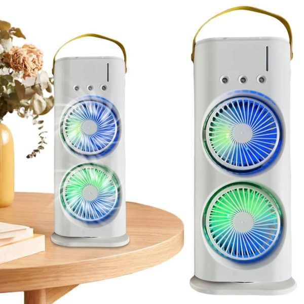 Double-Headed Air Cooler Mist Fan 3 Speeds Rechargeable Desk Air Cooler Night Light with Remote | এয়ার কুলার ফ্যান রিচার্জেবল ডেস্ক নাইট রাত লাইট রিমোট