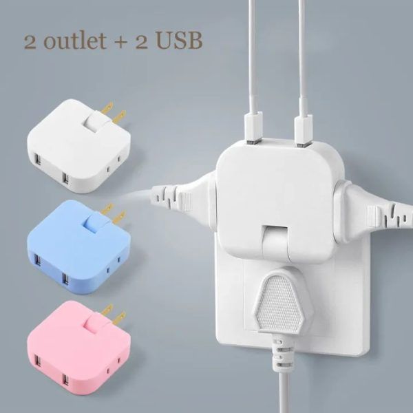 4 in 1 (2 USB Port + 2 Socket) EU Plug Rotatable Socket Converter | ইউএসবি সকেট রোটেটেবল