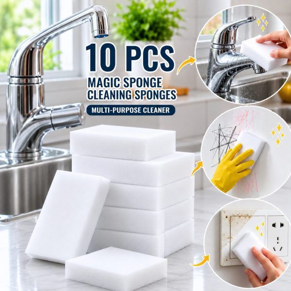 10 Pcs Melamine Magic Sponge Eraser – Multi-Purpose Cleaning Sponges for Kitchen, Bathroom, Wall, Tile & Household Cleaning (10 Pcs) | স্পঞ্জ মাল্টিপারপাস ক্লিনিং কিচেন রান্নাঘর বাথরুম ওয়াল হাউসহোল্ড সংসার পিস