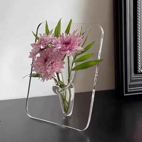 Clear Acrylic Picture Frame Flower Vase – Modern Minimalist Transparent Decorative Flower Holder for Fresh & Dried Flowers, Home, Office, Bedroom, Living Room, Desktop, Bookshelf & Table Centerpiece | ফ্লাওয়ার ফুল হোল্ডার হোম অফিস বেডরুম রুম টেবিল