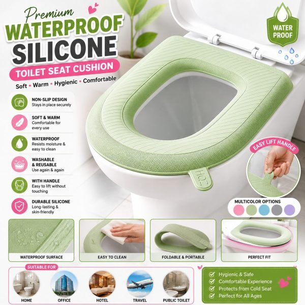2 Pcs Premium Waterproof Silicone Toilet Seat Cushion – Non-Slip Soft Warm Washable Reusable Bathroom Seat Cover with Handle for Home & Travel (2 Pcs) | ওয়াটারপ্রুফ সিলিকন টয়লেট বাথরুম হোম ট্রাভেল পিস