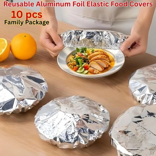 10 Pcs Reusable Aluminum Foil Food Cover Set  – Elastic Fresh Keeping Bowl Covers for Food Storage, Heat Retention & Meal Prep (10 Pcs) | অ্যালুমিনিয়াম ফুড ইলাস্টিক বাটি স্টোরেজ পিস সেট