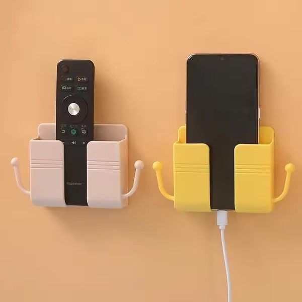 2 Pcs Wall Mounted Mobile Holder & Remote Organizer – Adhesive Storage Box with Charging Slot for Phone, Remote & Accessories (2 Pcs) | ওয়াল মাউন্টেড মোবাইল হোল্ডার রিমোট অর্গানাইজার অ্যাডহেসিভ স্টোরেজ বক্স বাক্স চার্জিং ফোন