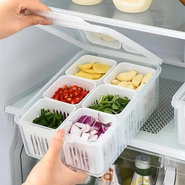 6 Grid Refrigerator Organizer Storage Box – Multi-Compartment Fridge Food Container for Fruits, Vegetables & Snacks | অর্গানাইজার স্টোরেজ বক্স বাক্স ফুড কন্টেইনার ফ্রুট ফল ভেজিটেবল সবজি