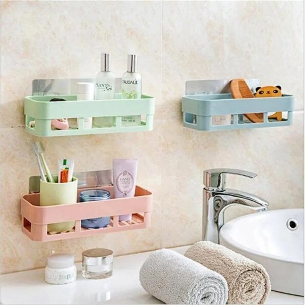 Adhesive Bathroom Storage Basket – Wall Mounted Shelf Organizer for Shampoo, Gel & Toilet Essentials | অ্যাডহেসিভ বাথরুম স্টোরেজ ঝুড়ি ওয়াল মাউন্টেড শেলফ অর্গানাইজার শ্যাম্পু জেল টয়লেট