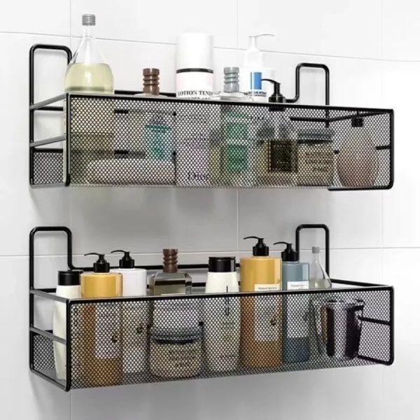 Metal Bathroom Wall Mounted Storage Rack – Shower Caddy Organizer Shelf with Soap Holder Basket for Shampoo, Toilet & Washroom Accessories | মেটাল বাথরুম ওয়াল মাউন্টেড স্টোরেজ র্যাক শাওয়ার অর্গানাইজার শেলফ সাবান হোল্ডার ঝুড়ি