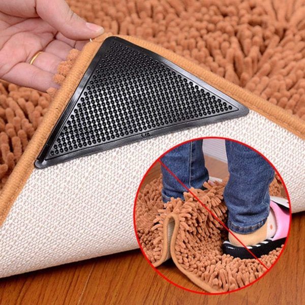 4 Pcs Triangle Carpet Non-Slip Stickers – Reusable Anti-Skid Rug Grippers, Double-Sided Carpet Fixing Pads for Tile, Wood & Smooth Floors | কার্পেট স্টিকার উড পিস