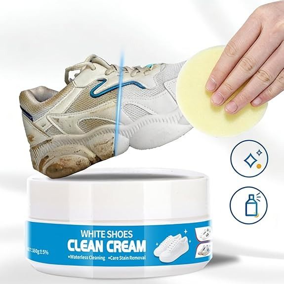 Waterless White Shoe Cleaning Cream with Sponge – Waterless Sneaker Cleaner, No Rinse Stain Remover Paste for Canvas, Rubber Sole & Sports Shoes (Reusable Cleaning Solution) | শু জুতা ক্লিনিং ক্রিম স্পঞ্জ ক্লিনার রিমুভার রাবার স্পোর্টস