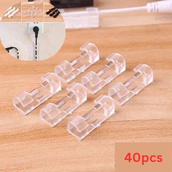 40Pcs Transparent Self-Adhesive Cable Clips & Wire Organizer – Strong Sticky Desktop Cable Holder for USB, Charging, Data, LAN & Earphone Wires (2 Packet) | কেবল ক্লিপ ওয়্যার অর্গানাইজার স্ট্রং হোল্ডার ইউএসবি চার্জিং ইয়ারফোন পিস