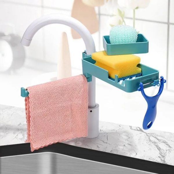 Kitchen & Bathroom Over Faucet Storage Rack – Multi-Functional Shower Caddy, Sink Caddy, Towel & Cleaning Cloth Holder, Sponge Organizer | কিচেন রান্নাঘর বাথরুম ফসেট স্টোরেজ র্যাক মাল্টিফাংশনাল শাওয়ার সিঙ্ক তোয়ালে ক্লিনিং কাপড়