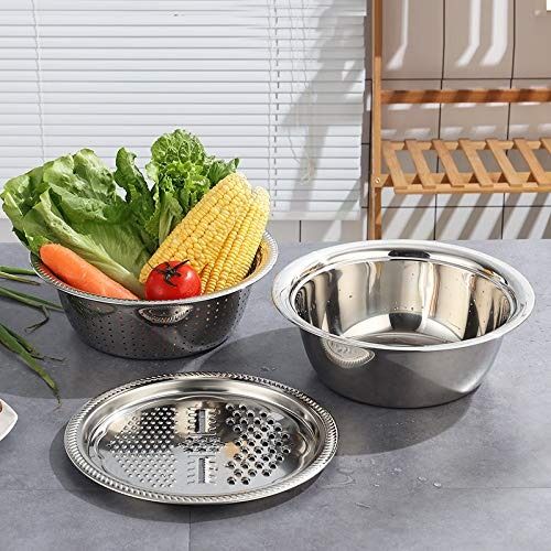 3-in-1 Multifunctional Stainless Steel Basin With Grater, Vegetable Cutter with Drain Basket | মাল্টিফাংশনাল স্টেইনলেস স্টিল গ্রেটার ভেজিটেবল সবজি কাটার ড্রেইন ঝুড়ি