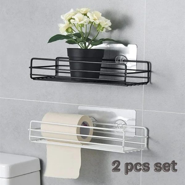 2Pcs Iron Frame Punch Free Storage Organizer Shelf Shower Free Mounted Caddy Rack (2pcs Set) | আয়রন স্টোরেজ অর্গানাইজার শেলফ শাওয়ার মাউন্টেড র্যাক পিস সেট