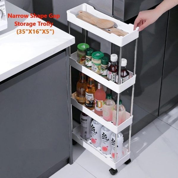 Narrow Type Multi Purpose Gap Storage Trolley Rack Multifunctional Movable Gap Storage Cart | গ্যাপ স্টোরেজ র্যাক মাল্টিফাংশনাল