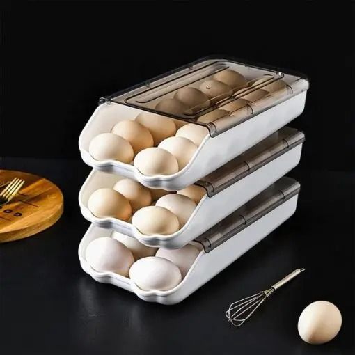 High Quality Auto Scrolling Egg Storage Holder Kitchen Egg Holder Refrigerator Egg Organizer with Lid | এগ ডিম স্টোরেজ হোল্ডার কিচেন রান্নাঘর অর্গানাইজার