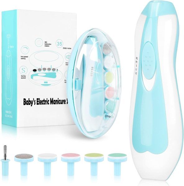 Electric Baby Nail File with Light – Safe Nail Trimmer Kit for Newborns & Toddlers, 6 Grinding Heads for Toes and Fingernails | ইলেকট্রিক বেবি শিশু নখ লাইট ট্রিমার কিট