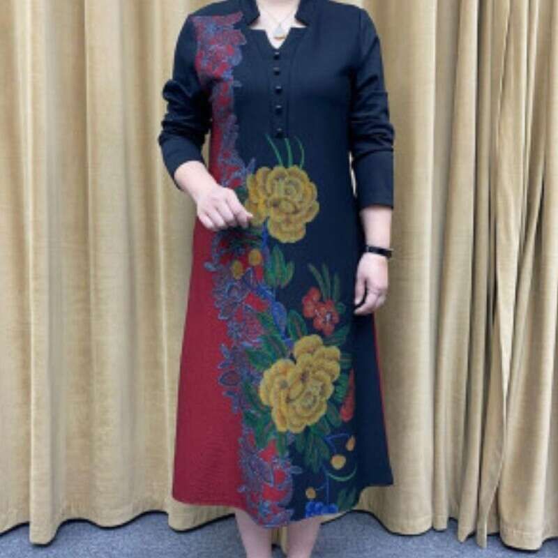V-Neck Noble Long Printed Dress | ড্রেস