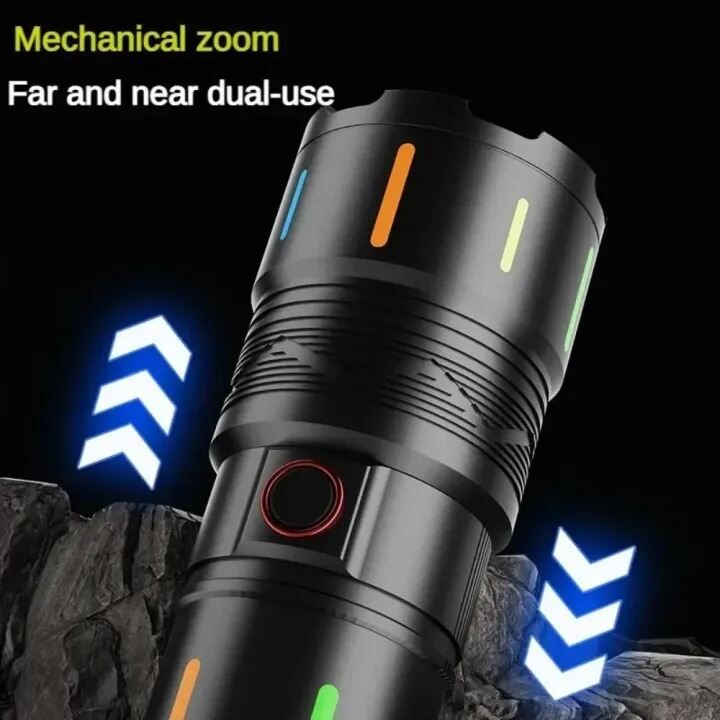 High Power White Laser LED Flashlight with Luminous Strips 3000 Meter Long-Range TYPE-C Rechargeable Zoomable Camping Lamp | পাওয়ার এলইডি ফ্ল্যাশলাইট রিচার্জেবল ক্যাম্পিং ল্যাম্প Specification 2