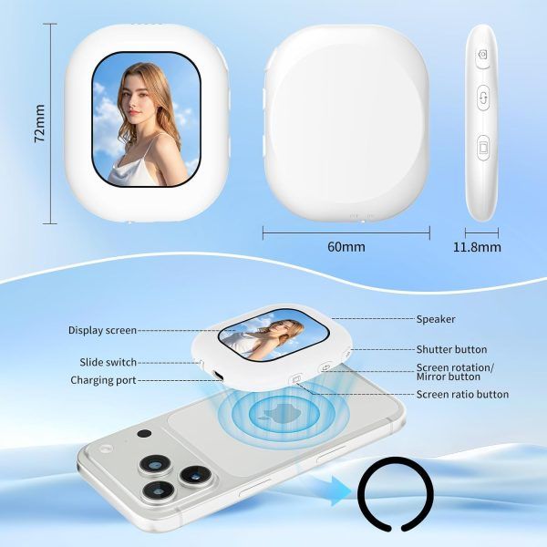 T30 Mini Magnetic Selfie Monitor – Wireless Rear Camera Preview Screen for iPhone &amp; Android Phones, Perfect for Vlogging, Live Streaming &amp; Content Creation | মিনি ম্যাগনেটিক মনিটর ওয়্যারলেস ক্যামেরা Specification 2