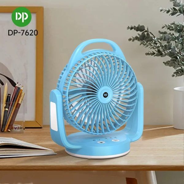 DP-7620 Rechargeable Desktop Fan with LED Light &amp; Hanging Hook – Portable Multi-Function Cooling Fan | রিচার্জেবল ফ্যান এলইডি লাইট হ্যাঙ্গিং হুক পোর্টেবল মাল্টিফাংশনাল কুলিং Specification 4