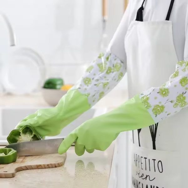 1Pair Lengthen Dishwashing Cleaning Glove Durable Waterproof Cleaning Rubber Long Sleeves for Dish Washing Velvet Lining Household Glove | ক্লিনিং ডিউরেবল ওয়াটারপ্রুফ রাবার ডিশ ওয়াশিং হাউসহোল্ড সংসার Specification 3