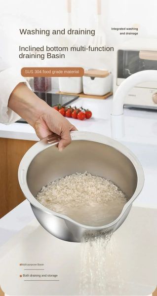 Rice Washer Strainer Bowl Stainless Steel Fruit And Vegetable Strainer Kitchen Tools | রাইস চাল স্ট্রেইনার বাটি স্টেইনলেস স্টিল ফ্রুট ফল ভেজিটেবল সবজি কিচেন রান্নাঘর Specification 1
