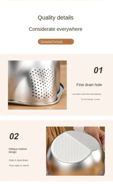 Rice Washer Strainer Bowl Stainless Steel Fruit And Vegetable Strainer Kitchen Tools | রাইস চাল স্ট্রেইনার বাটি স্টেইনলেস স্টিল ফ্রুট ফল ভেজিটেবল সবজি কিচেন রান্নাঘর Specification 2