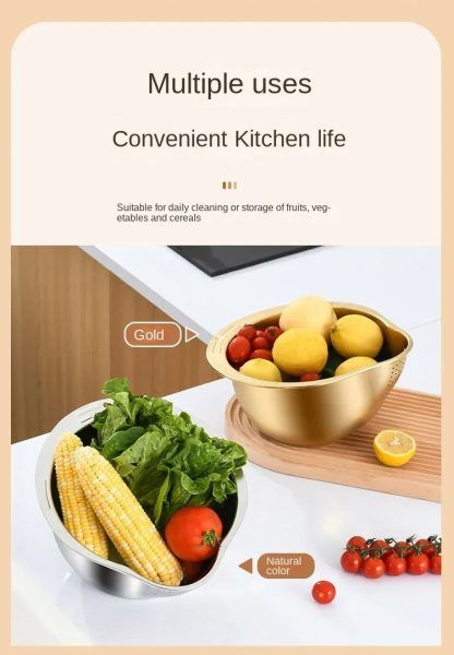Rice Washer Strainer Bowl Stainless Steel Fruit And Vegetable Strainer Kitchen Tools | রাইস চাল স্ট্রেইনার বাটি স্টেইনলেস স্টিল ফ্রুট ফল ভেজিটেবল সবজি কিচেন রান্নাঘর Specification 4