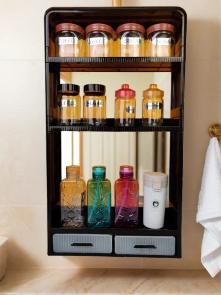 Big Size Multifunctional Kitchen Countertop Bottle Storage Rack Bathroom Toiletries Storage shelf Cosmetics Organizer | মাল্টিফাংশনাল কিচেন রান্নাঘর বোতল স্টোরেজ র্যাক বাথরুম শেলফ অর্গানাইজার Specification 1