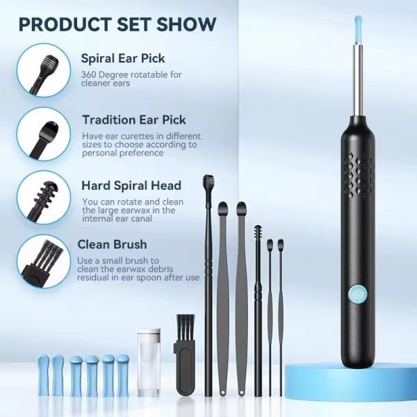 Ear Wax Removal Kit – 8-Piece Ear Cleaner with 1080P Camera, 6 Ear Spoons, iOS &amp; Android Compatible | ইয়ার কান রিমুভাল কিট ক্লিনার ক্যামেরা চামচ পিস Specification 1